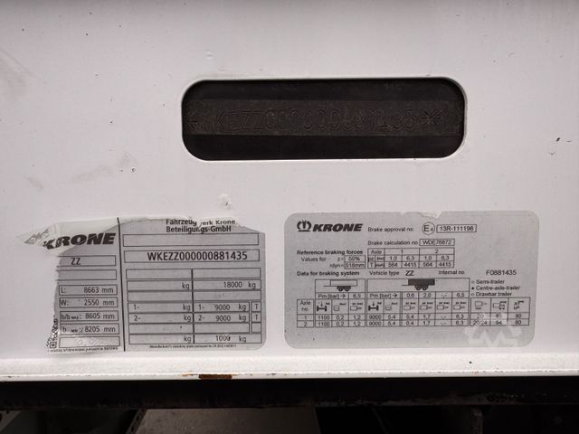 Open trailer KRONE ZZ  6.520mm BPW-Achsen 50er Öse