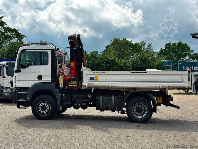 Three-sided tipper truck MAN 18.430 TGS Kran Fassi F155, Kipper