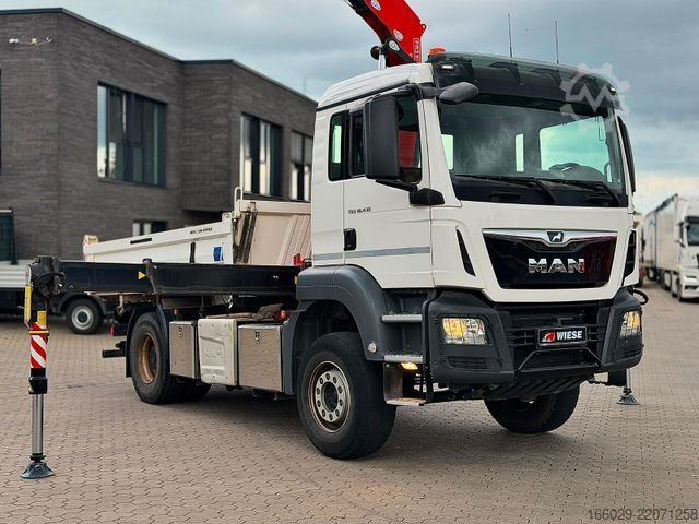 Three-sided tipper truck MAN 18.430 TGS Kran Fassi F155, Kipper