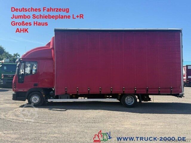 Flatbed truck with tarp Iveco 80E22 Jumbo Schiebeplane L+R Gr. Haus AHK Klima