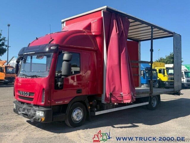 Flatbed truck with tarp Iveco 80E22 Jumbo Schiebeplane L+R Gr. Haus AHK Klima