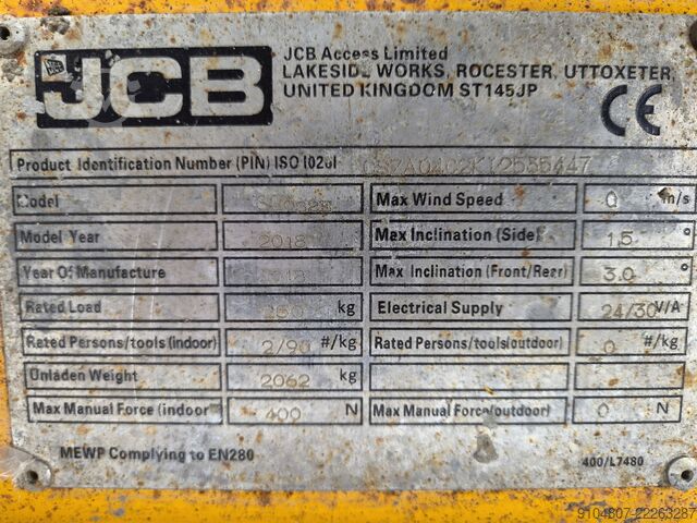 Scissor lift JCB S2632E, Year 2018, 10.1m Workingheight