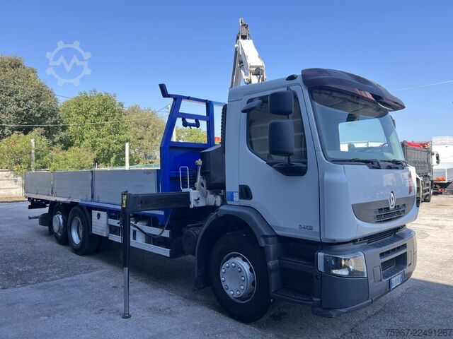 Truck with fixed flatbed and crane Renault Premium 340