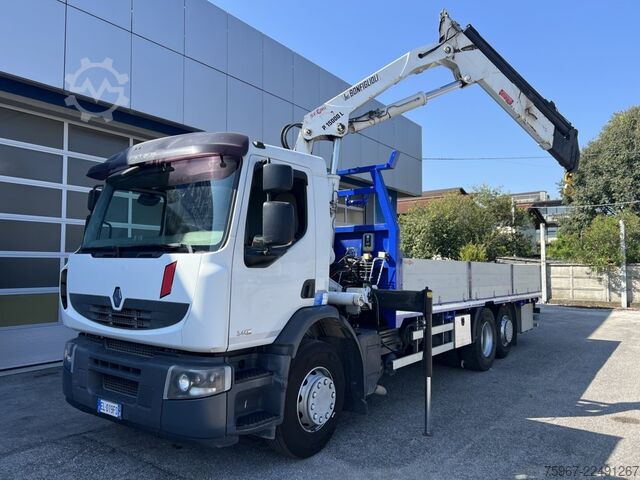 Truck with fixed flatbed and crane Renault Premium 340