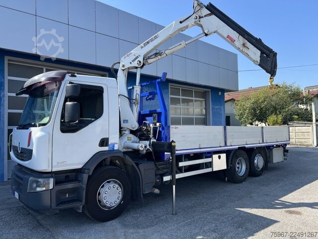 Truck with fixed flatbed and crane Renault Premium 340