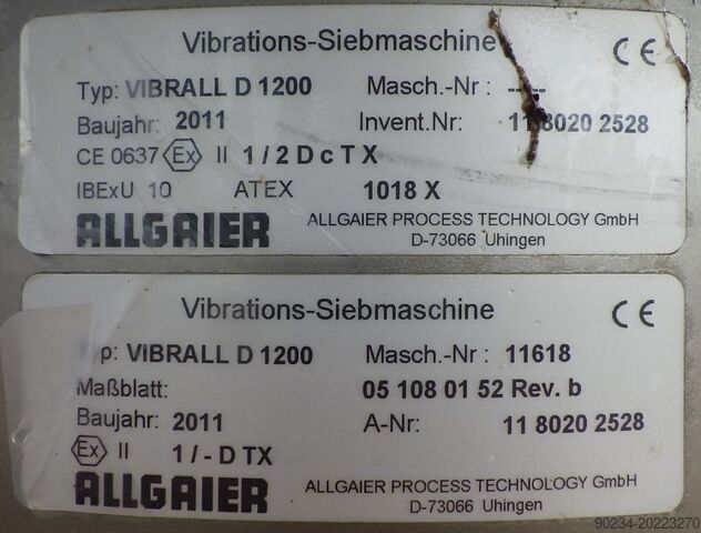 1200 mm Stainless Steel Vibrating Screen Allgaier Process Technology ALLGAIER WERKE D1200