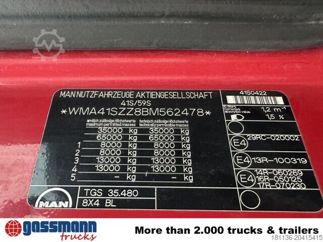 Abrollkipper MAN TGS 35.400 8x4 BL, Schub-Knick bis 6,5m Container