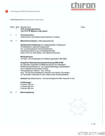 CNC-Bearbeitungszentrum mit Roboter CHIRON FZ 15 WM HS