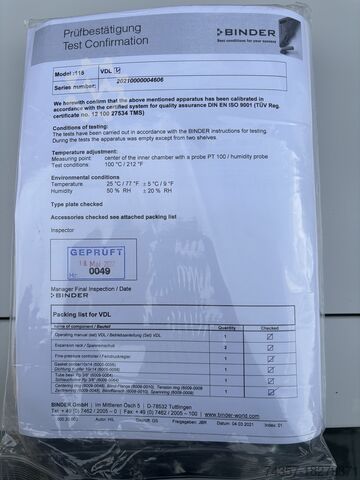 Binder VDL 115 Vacuum Dryer Binder VDL 115