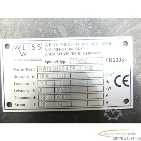 Component Weiss 175342 Spindel Motor-Bez. mW13,5/15,5-4 DBL.311002 EN60034 -