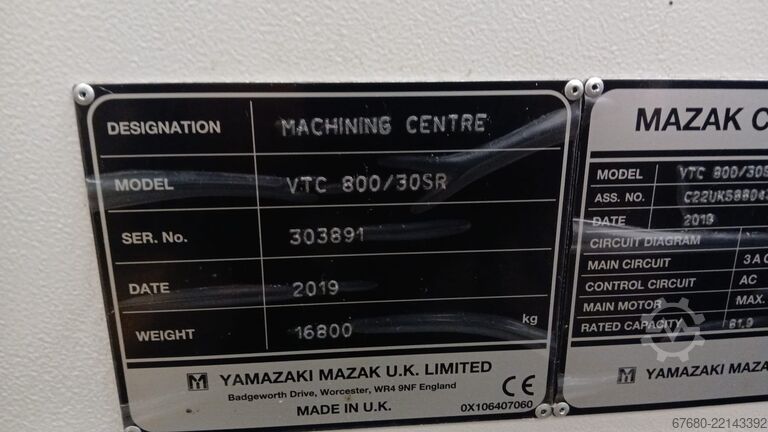 CNc 5 axis vertical machining center Mazak VTC-800/30SR