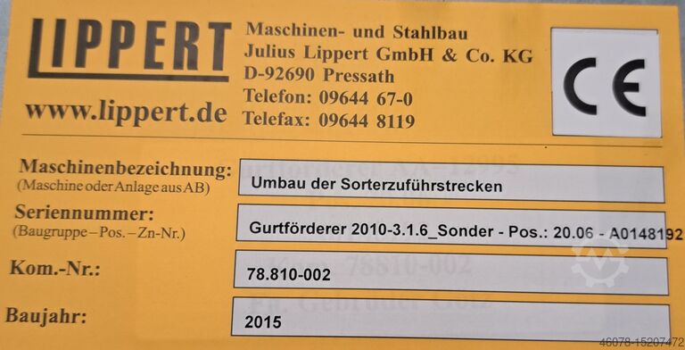 Rising falling Incline belt conveyor Lippert 800+6450+12630-750-600