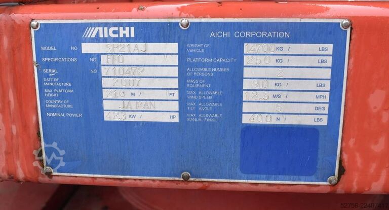Telescopic boom lift Aichi SP 21 AJ