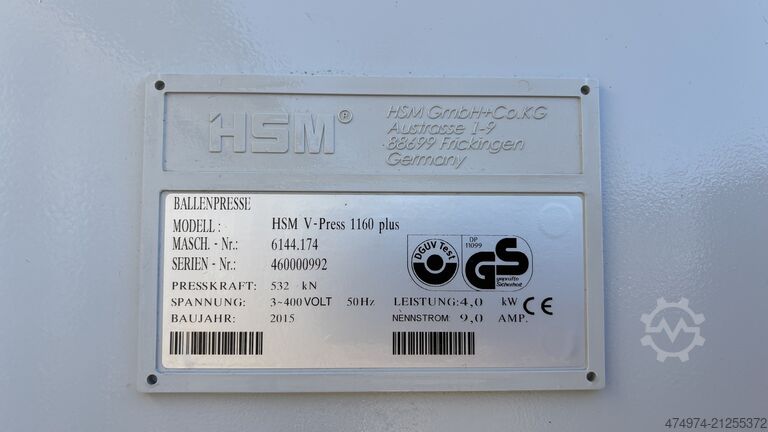 Ballenpresse, Kleidungspresse, Textilpresse, Presse HSM V-Press 1160 Plus 2015