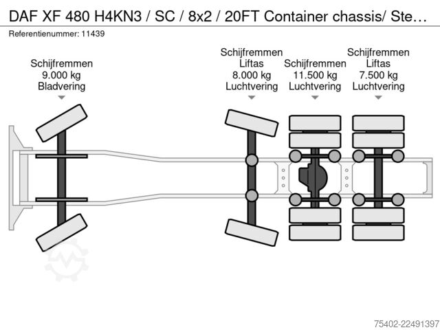 Standard tractor DAF XF 480 H4KN3 / SC / 8x2 / 20FT Container chassi...