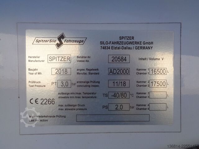 Siloauflieger SPITZER SF 2734/2P Silo 34.000 L 2 Kammern Liftachse