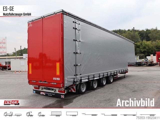 Low loader semitrailer ES-GE 4-Achs-Satteltieflader mit Curtainsider-Aufbau