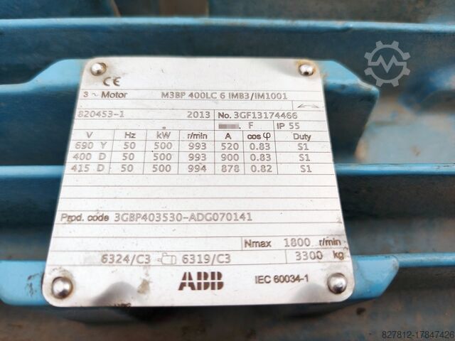 ABB 500kW 400L 990RPM electric motor ABB M3BP 400LC 6