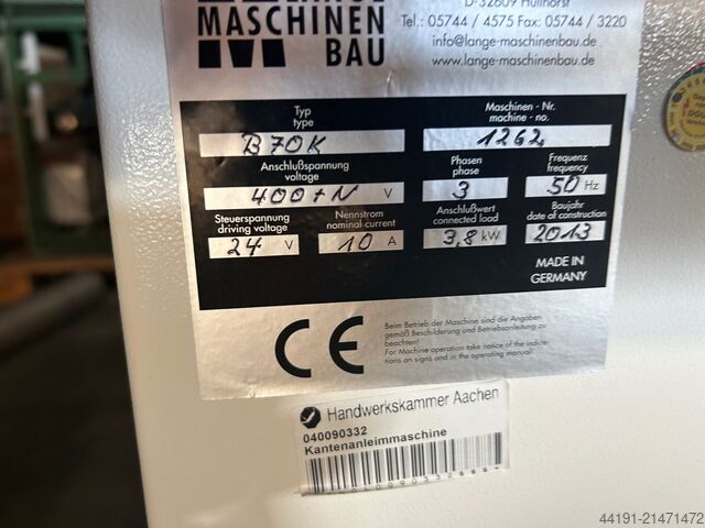 Edge banding machine Lange Maschinenbau B 70 K Lange Maschinenbau B 70 K