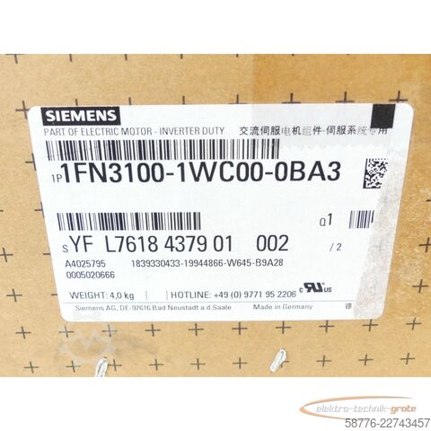 Komponente Siemens SIMOTICS-L Primärteil 1FN3100-1WC00-0BA3 SN: YFL7618437901002 ungebr.