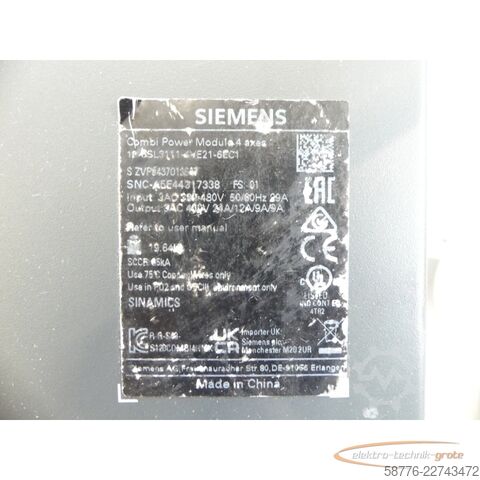 Komponente Siemens SINAMICS 6SL3111-4VE21-6EC1 SN: ZVPG4370136 generalüberholt mit 12 Monaten Gewährleistung! -