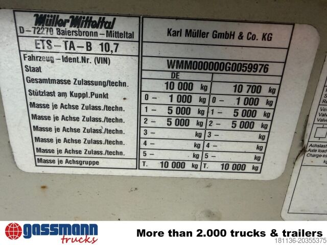 Tieflader Anhänger Müller-Mitteltal ETS-TA-B 10,7