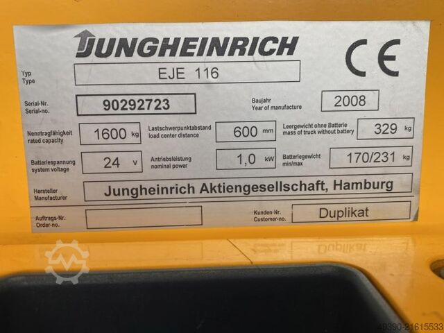Elektro-Gehstapler, Niederflurhubwagen, Ameise, Deichselstapler, Ameise, Elektrohubwagen, Deichselhu JUNGHEINRICH EJE 116
