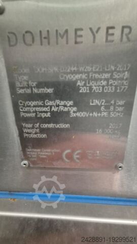 Spiral freezer with pre-tunnel Dohmeyer Cryogenic Freezer Spiral