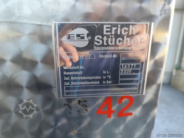 Edelstahl Tank 3000L Erich Stücher VA Tank