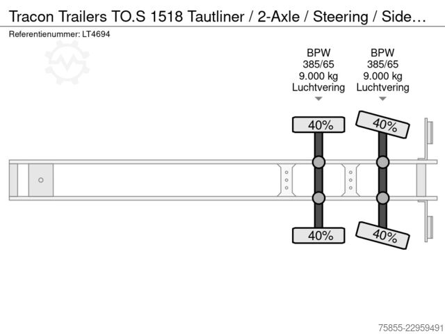 Curtain sided Tracon Trailers TO.S 1518 Tautliner / 2-Axle / Steering / Sideb...
