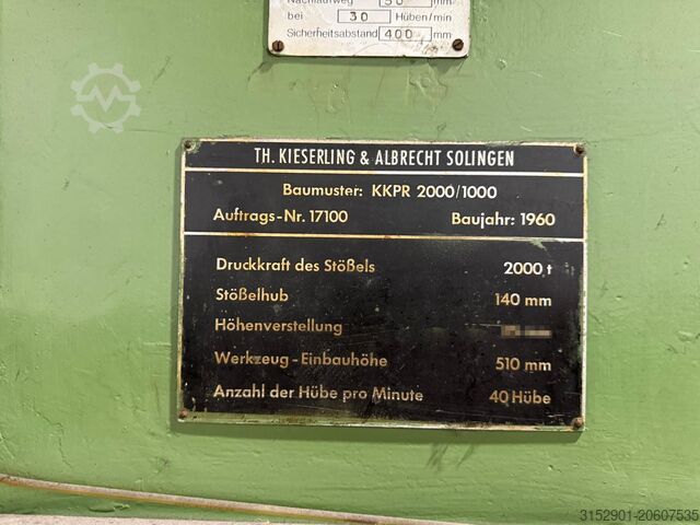 Knuckle joint press Kieserling & Albrecht KKPR 2000/1000