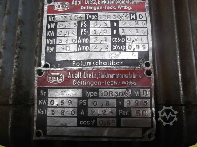 Elektromotor 0,59/0,74/0,95 kW 925/1410/2820 U/min Dietz GDR30/642