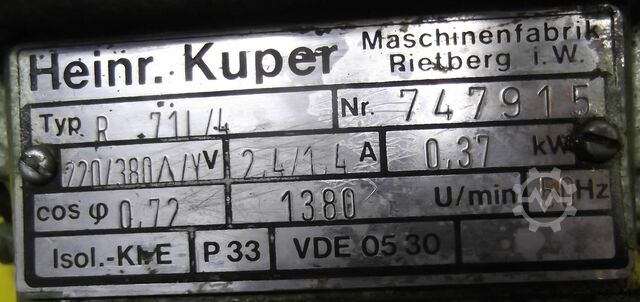 Electric motor 0.37 kW 1380 Rpm Heinr. Kuper R71L/4