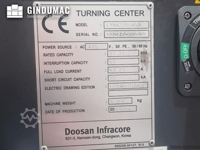 Horizontal Turning Machine DOOSAN Lynx 220 LMSA