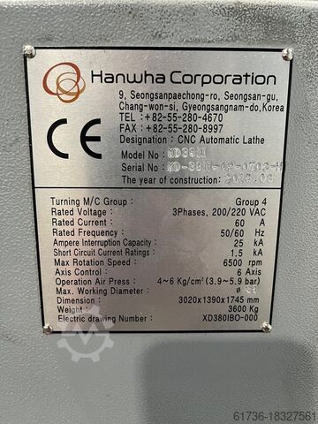 Automatic lathe Hanwha XD38II-H 32i-B Fanuc FMB 3-36 turbo