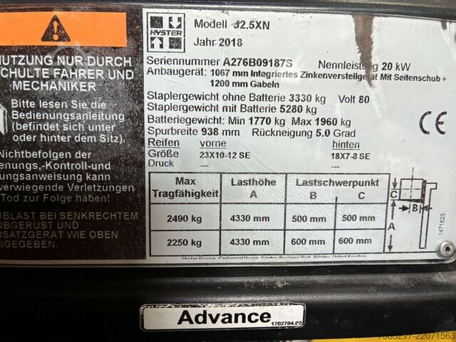 Electric 4-wheel forklift Hyster J 2.5 XN