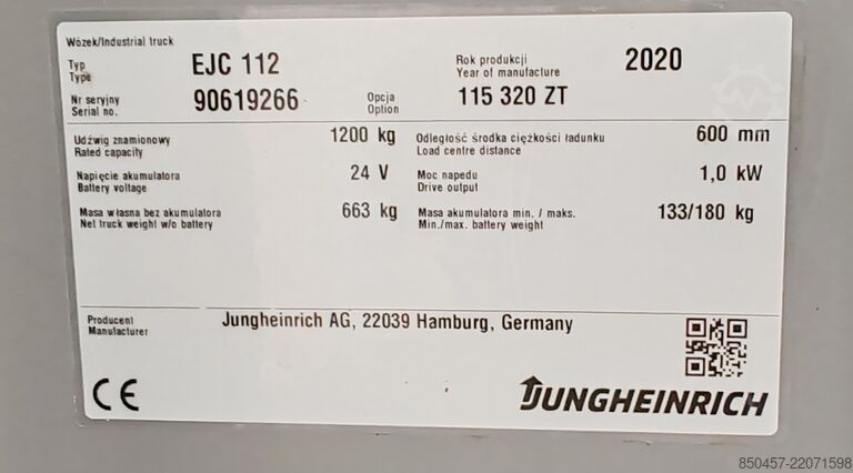 Pallet Stackers Jungheinrich EJC 112 LI ION 3.2m/ 698h/ 2020y
