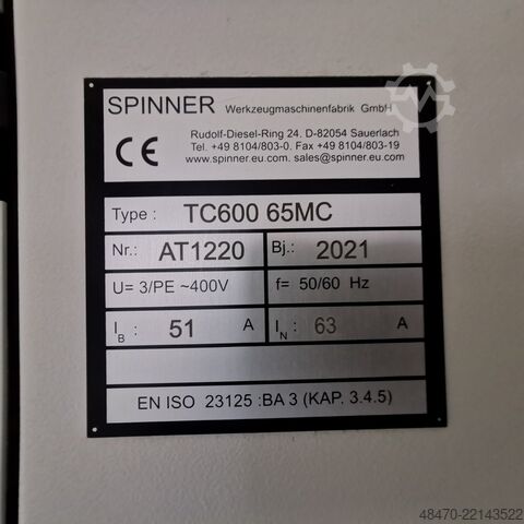 Cnc lathe with C axis and live tool tur. Spinner TC600 65MC