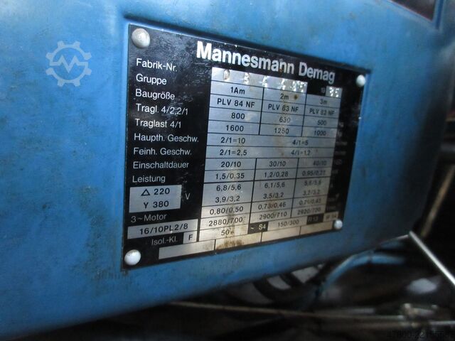 Overhead crane, crane, hall crane, track 6700 mm Demag Hallenkran Brückenkran Kran 1t Kran Seilzug PLV 1000Kg Spur 6,7m Hub 4m