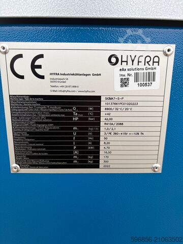 Kaltwassersatz / Chiller HYFRA SIGMA7-S-P 6,9 kW – Baujahr 2022 Agregat wody lodowej / Chiller HYFRA SIGMA7-S-P 6.9 kW – 2022 r Agregat wody lodowej / Chiller HYFRA SIGMA7-S-P 6.9 kW – 2022 r