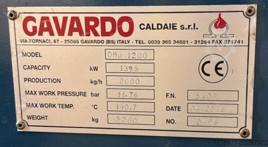 Dampfkesselanlage – 1395 kW – 2000 kg/h GAVARDO Caldaie S.r.l. OMG 1200