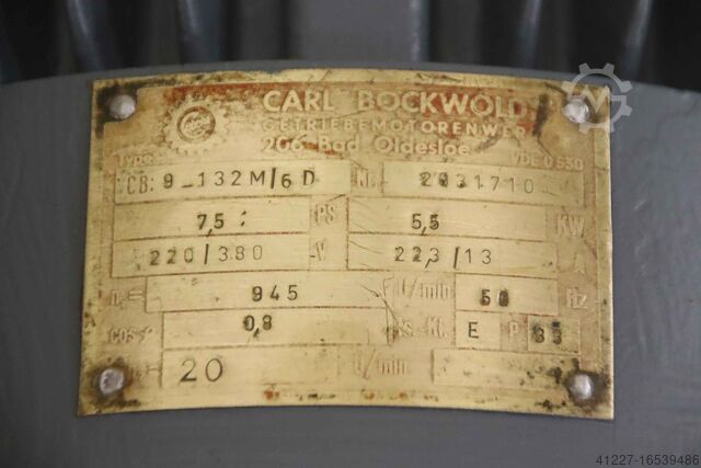 Gear motor 5.5 kW 20 rpm Bockwoldt CB9-132M/6D