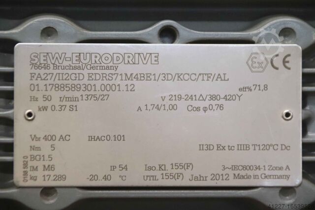 Getriebemotor 0,37 kW 27 U/min SEW-Eurodrive FA27/II2GD EDRS71M4BE1/3D/KCC/TF/AL