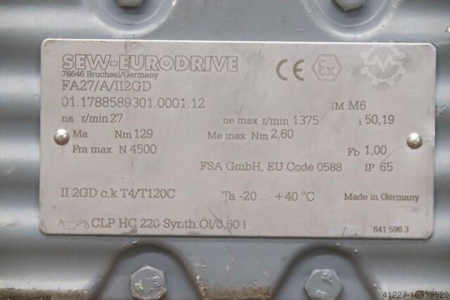 Getriebemotor 0,37 kW 27 U/min SEW-Eurodrive FA27/II2GD EDRS71M4BE1/3D/KCC/TF/AL