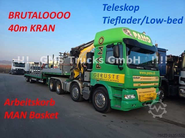 Autokran DAF CF 510 /8X4/ 40m Kran Effer + Man basket+Lowbed