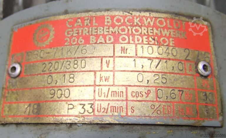 Gear motor 0.18 kW 18 rpm Ebeha DBO-71K/60