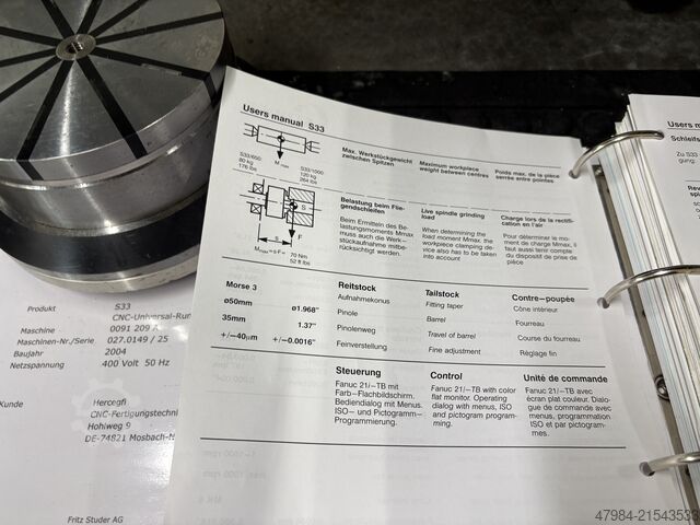 Cylindrical grinding machine STUDER S 33 CNC