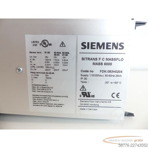 Komponente Siemens SITRANS F C MASS 6000 FDK:083H0204 SN 134835N324
