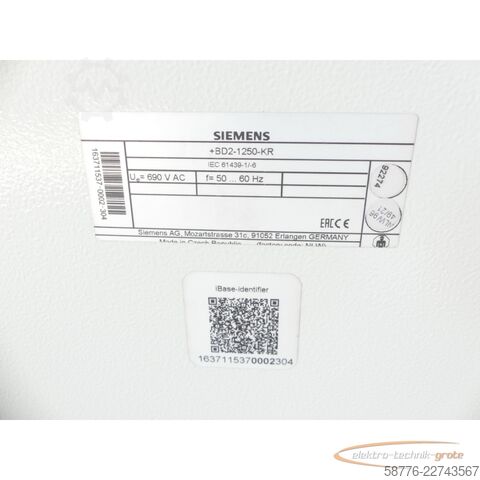 Komponente Siemens SIVACON 8PS BD2C-1250-EE-KR-EBAL / BD2-1250-KR SN118446 - !