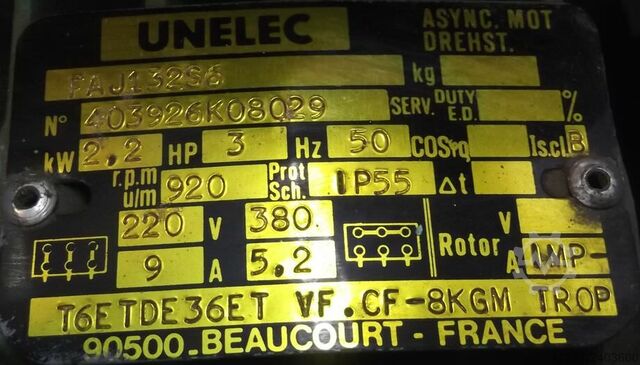 Electric motor 2.2 kW 920 Rpm Unelec FAJ132S6